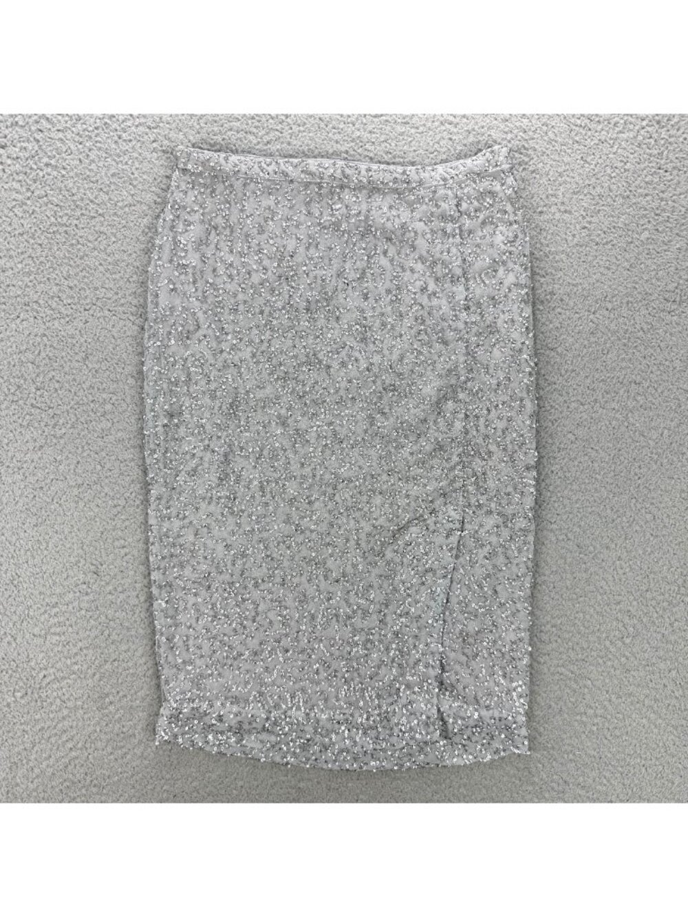 REISS Skirt Womens 2 Grey Silver Bella Sequins Pencil Midi Knee Slit Sparkle